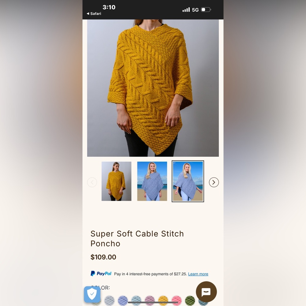 Women's Mustard Merino Wool Sweater Poncho Super Soft Cable Stitch - Picture 8 of 8